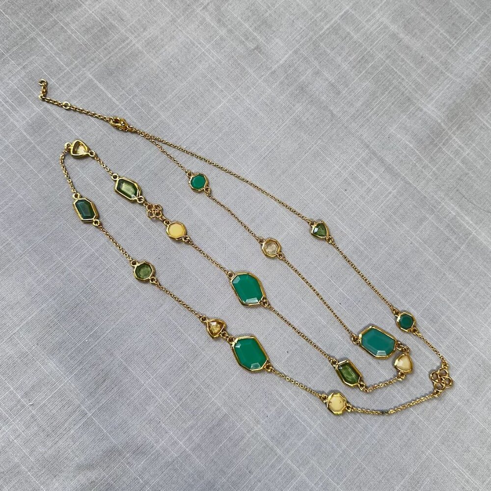 Stella & Dot Pippa Green and Gold Long Necklace